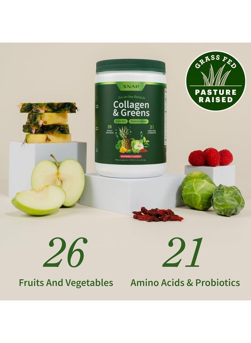 SNAP SUPPLEMENTS Collagen & Greens, Two-in-One Formula, Grass-fed, Pasture-raised, 26 Fruits & Vegetables, 21 Amino Acids & Probiotics, Raspberry Flavored, Dietary Supplement, Nt Wt. 11.34 Oz 321.6g - Image 4